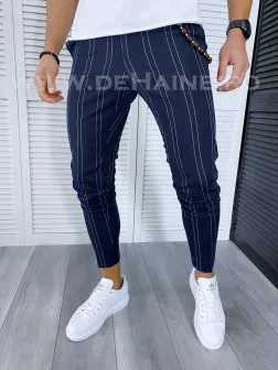 Pantaloni barbati casual regular fit bleumarin in dungi B1704 61-5 E~